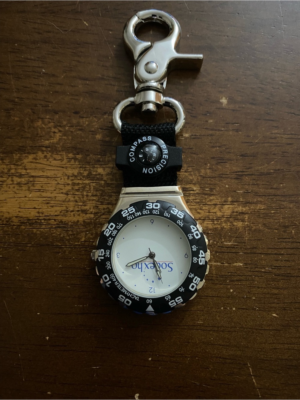 Black Clip-On Compass Watch with White Dial